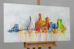 Handgemaltes Gemälde 'Rotterdam Skyline Silhouette' 120x60cm | inkl. Echtheitszertifikat