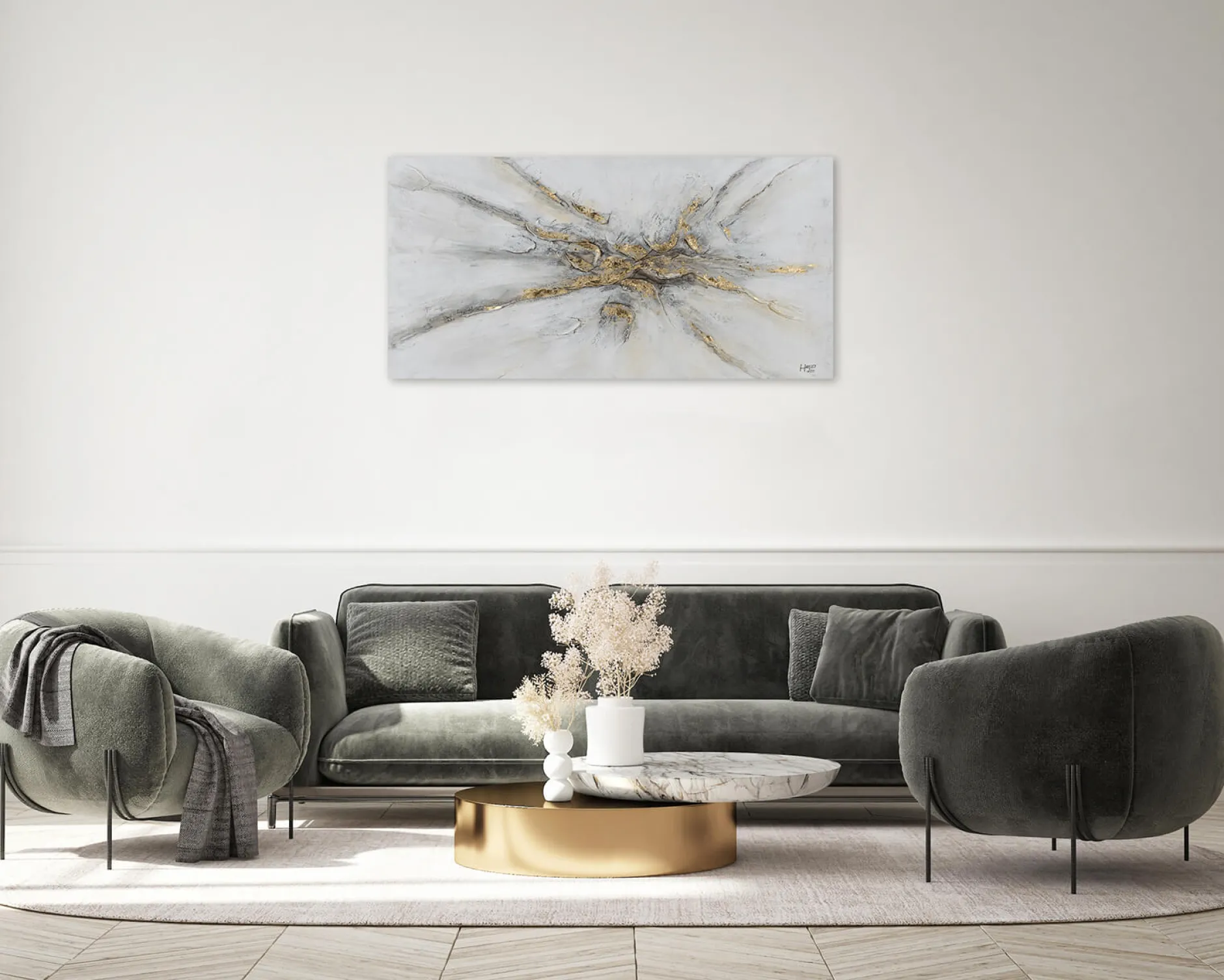 Handgemaltes Gemälde 'Silver Miracle' 120x60cm | inkl. Echtheitszertifikat