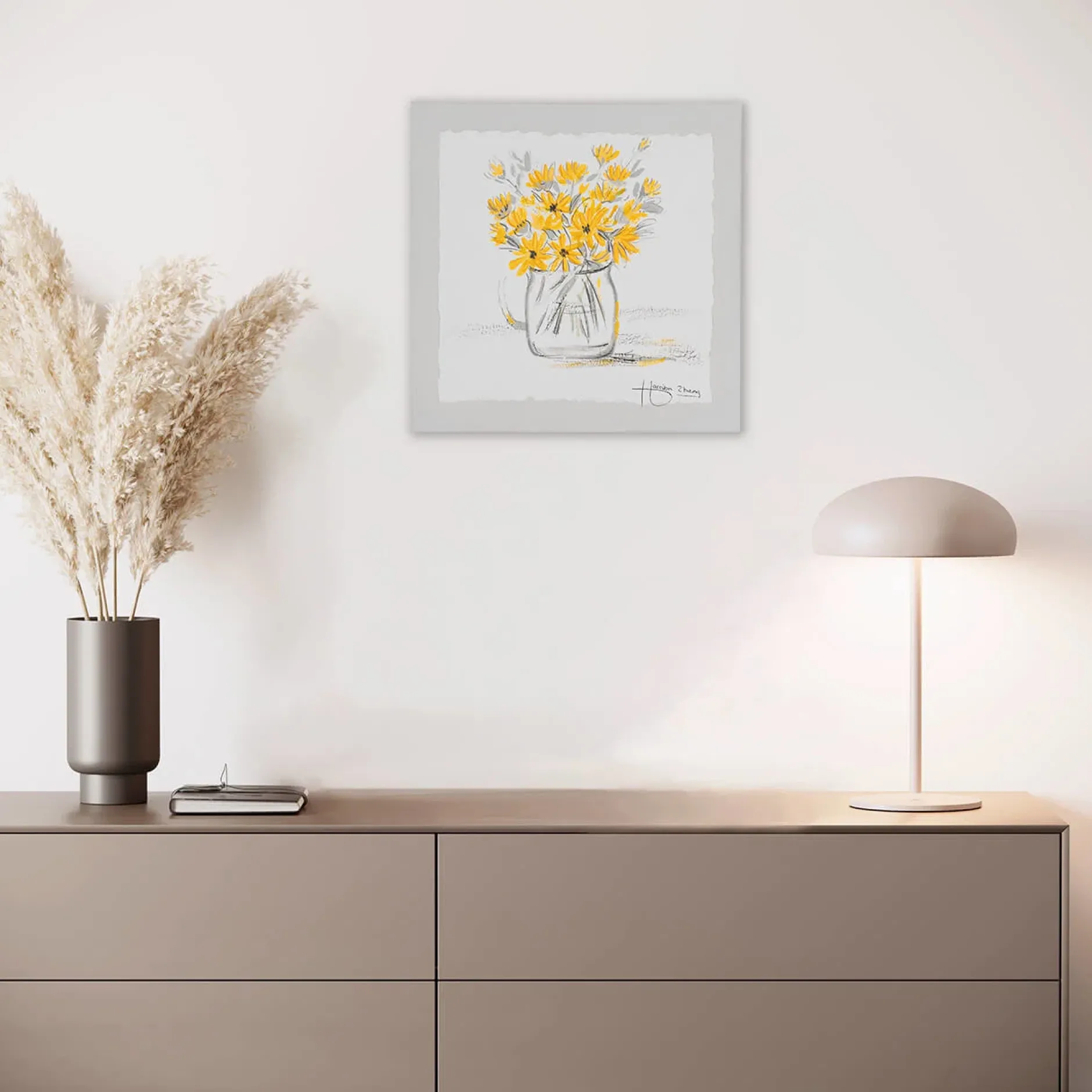 Handgemaltes Gemälde 'Sonnige Blüten' 40x40cm | inkl. Echtheitszertifikat