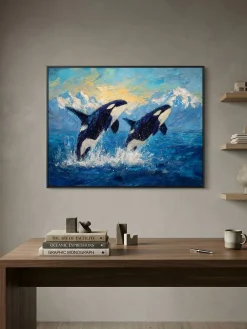 Handgemaltes Gemälde 'Springende Orcas' | Echtheitszertifikat inklusive