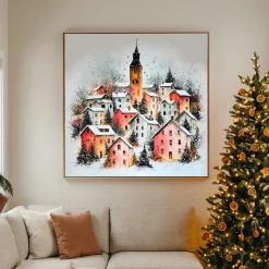 Handgemaltes Gemälde 'Sternenhelles Dorf' | Echtheitszertifikat inklusive