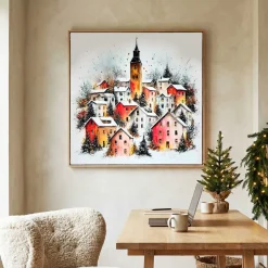 Handgemaltes Gemälde 'Sternenhelles Dorf' | Echtheitszertifikat inklusive