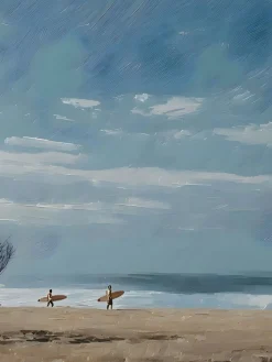 Handgemaltes Gemälde 'Surfer am Strandbaum' | Echtheitszertifikat inklusive