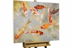 Handgemaltes Gemälde 'Teich voller Kois' 100x70cm | inkl. Echtheitszertifikat