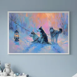 Handgemaltes Gemälde 'Urlaubende Huskys' | Echtheitszertifikat inklusive