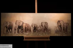 Handgemaltes Gemälde 'Weg der Elefanten' 150x50cm | inkl. Echtheitszertifikat