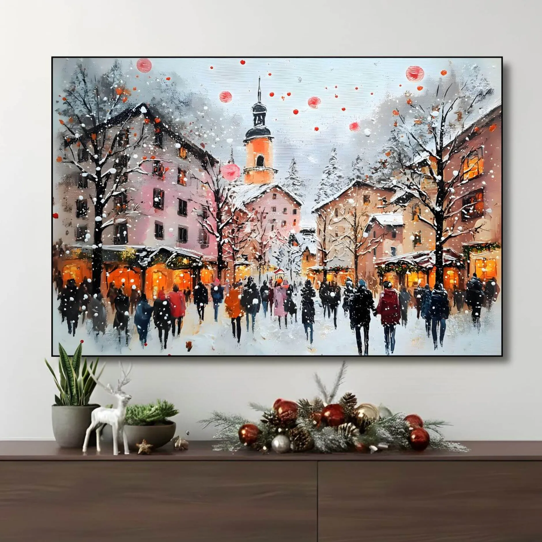 Handgemaltes Gemälde 'Weihnachtsmarkt' | Echtheitszertifikat inklusive
