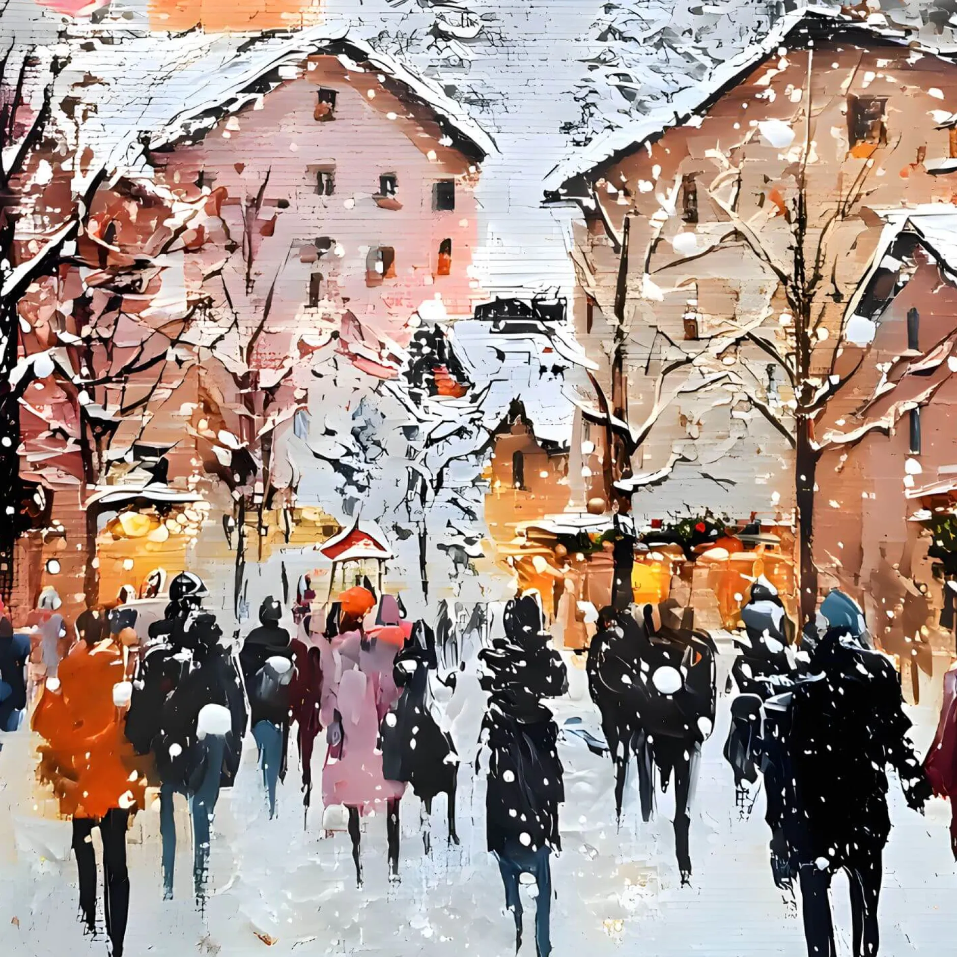Handgemaltes Gemälde 'Weihnachtsmarkt' | Echtheitszertifikat inklusive