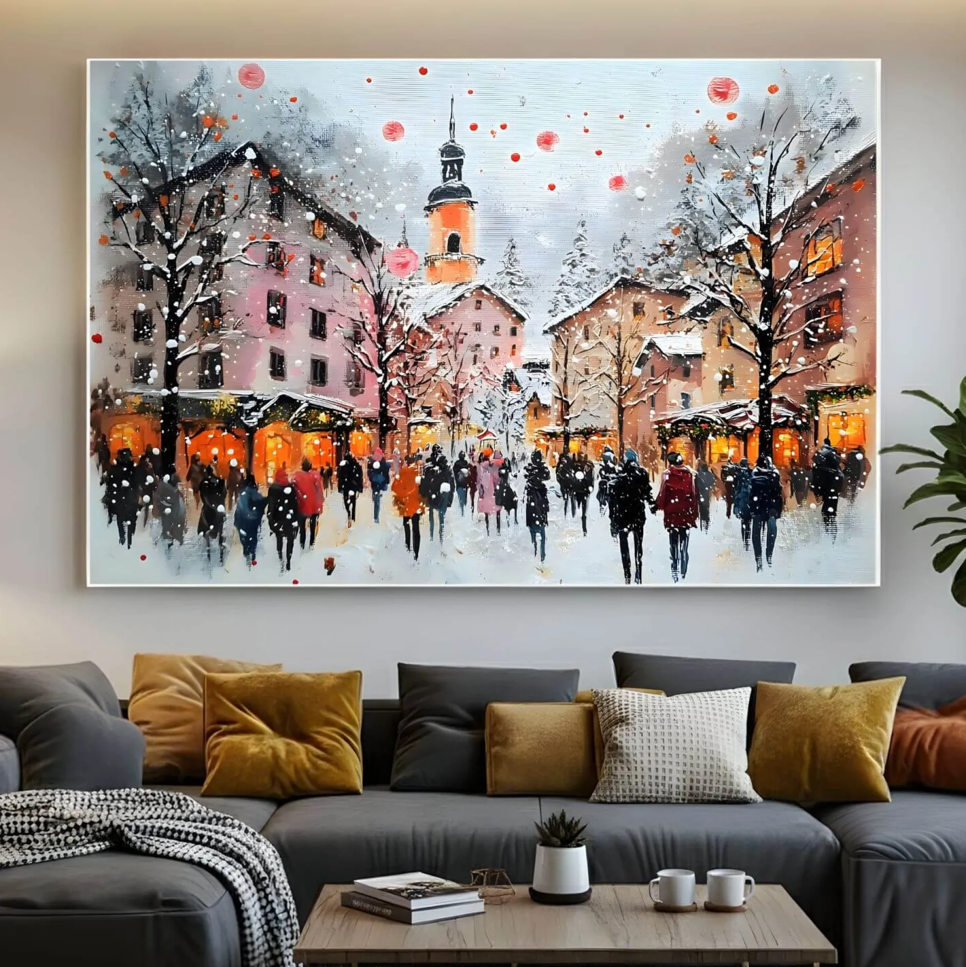 Handgemaltes Gemälde 'Weihnachtsmarkt' | Echtheitszertifikat inklusive