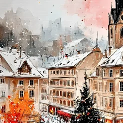 Handgemaltes Gemälde 'Weihnachten in der Stadt' | Echtheitszertifikat inklusive