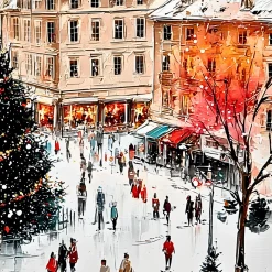 Handgemaltes Gemälde 'Weihnachten in der Stadt' | Echtheitszertifikat inklusive