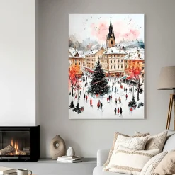 Handgemaltes Gemälde 'Weihnachten in der Stadt' | Echtheitszertifikat inklusive
