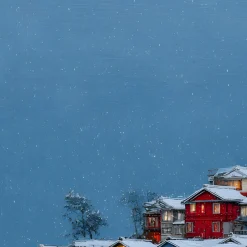 Handgemaltes Gemälde 'Winterdorf am Fjord' | Echtheitszertifikat inklusive