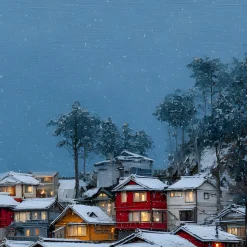Handgemaltes Gemälde 'Winterdorf am Fjord' | Echtheitszertifikat inklusive