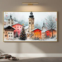 Handgemaltes Gemälde 'Winterlicher Uhrturm' | Echtheitszertifikat inklusive