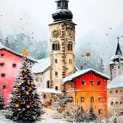 Handgemaltes Gemälde 'Winterlicher Uhrturm' | Echtheitszertifikat inklusive