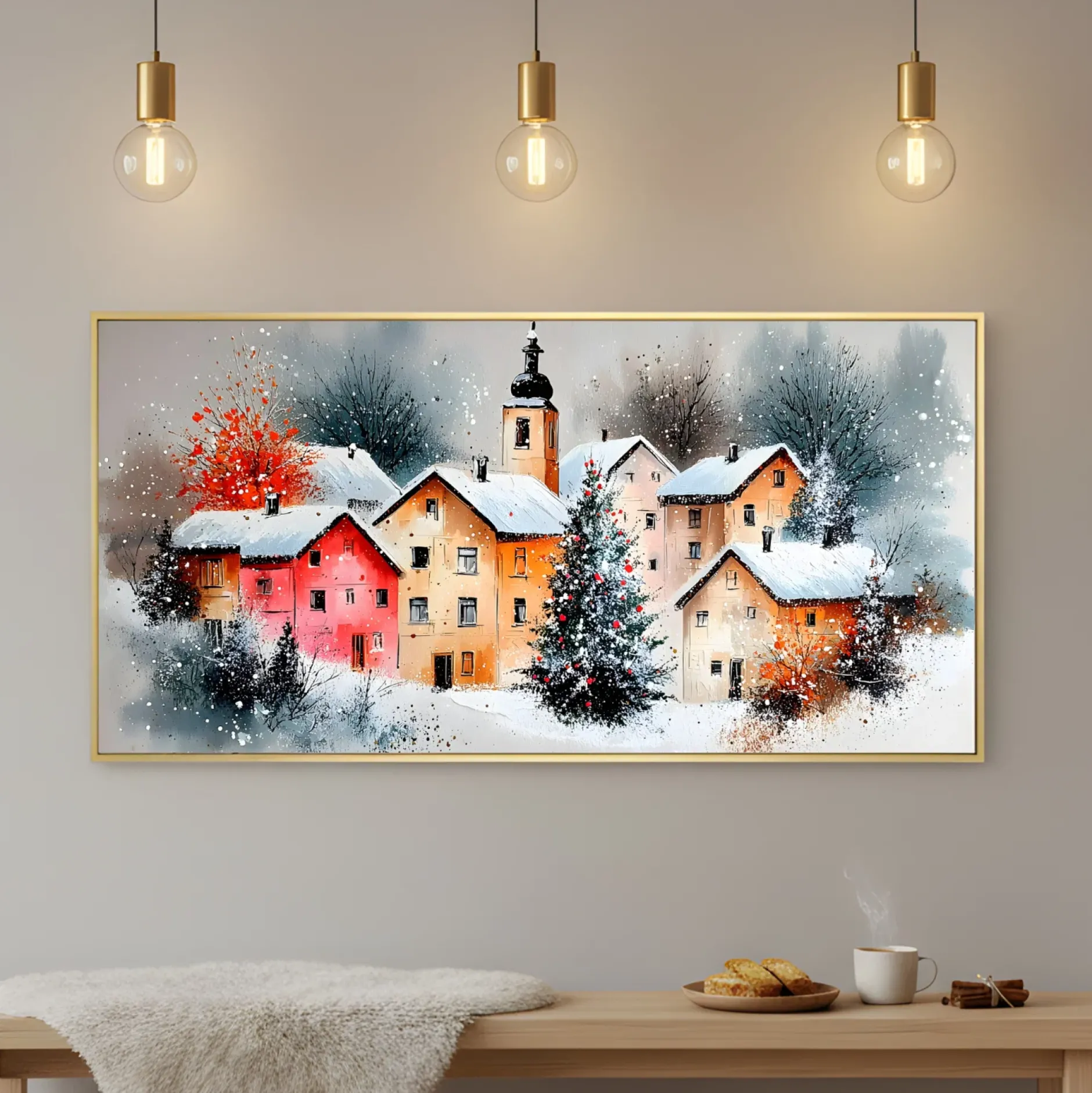 Handgemaltes Gemälde 'Winterliches Dorf' | Echtheitszertifikat inklusive