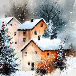 Handgemaltes Gemälde 'Winterliches Dorf' | Echtheitszertifikat inklusive