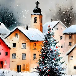 Handgemaltes Gemälde 'Winterliches Dorf' | Echtheitszertifikat inklusive