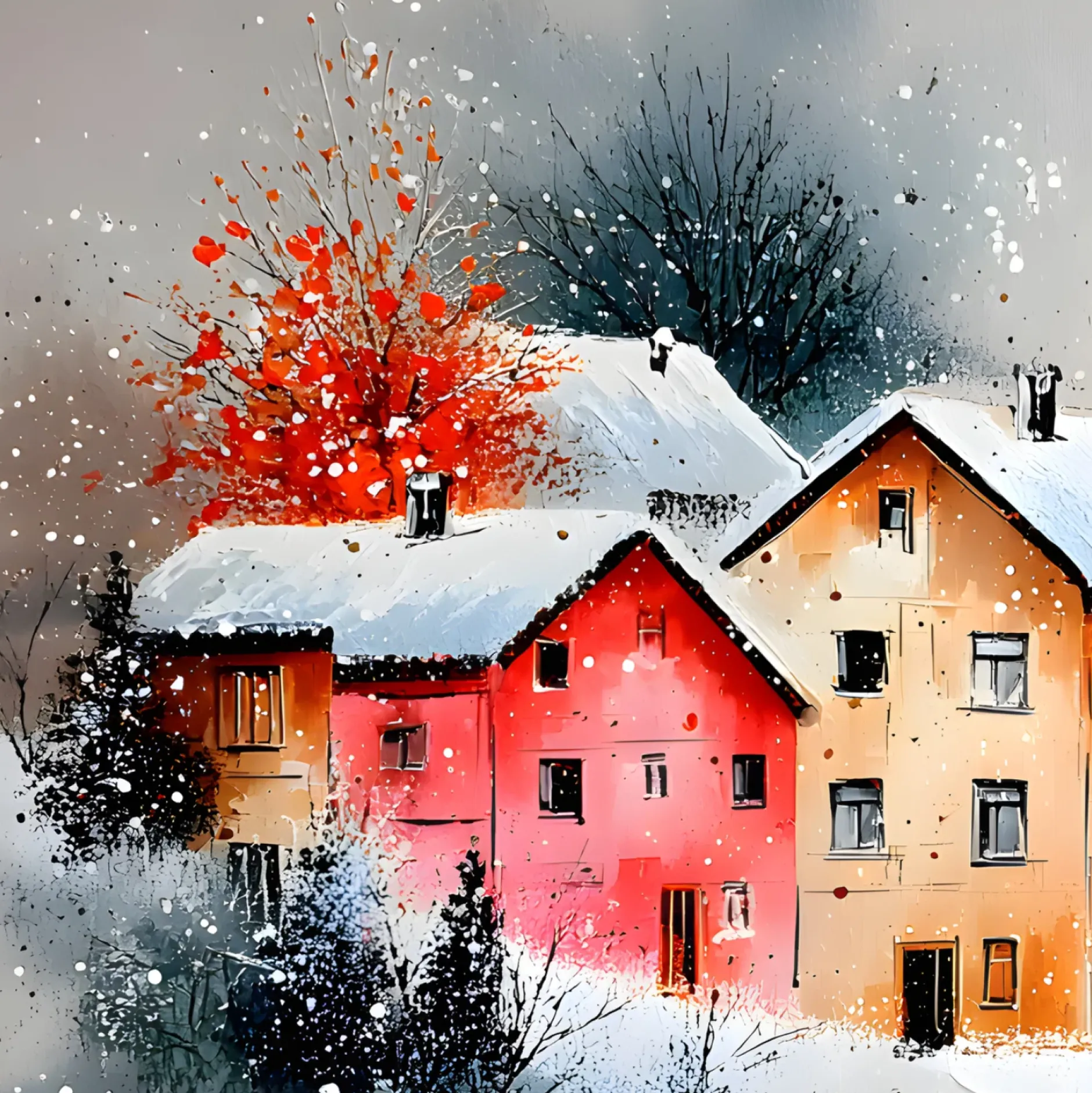 Handgemaltes Gemälde 'Winterliches Dorf' | Echtheitszertifikat inklusive