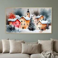 Handgemaltes Gemälde 'Winterliches Dorf' | Echtheitszertifikat inklusive