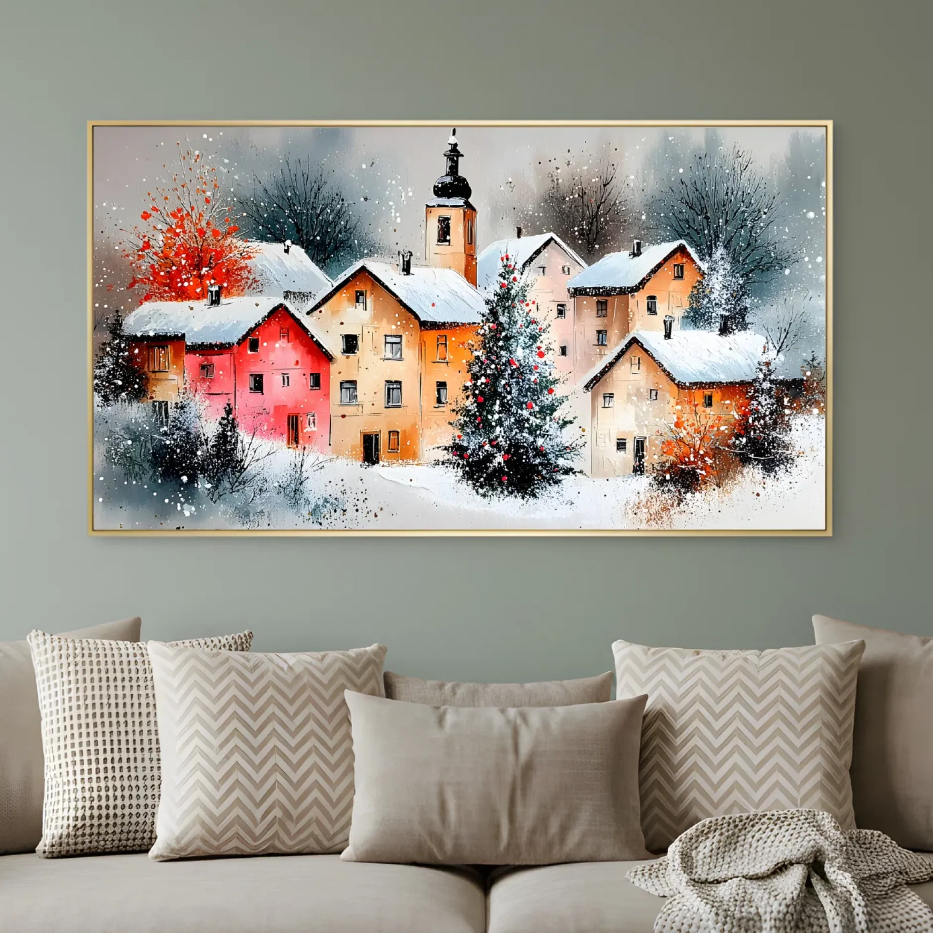 Handgemaltes Gemälde 'Winterliches Dorf' | Echtheitszertifikat inklusive