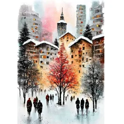 Handgemaltes Gemälde 'Winterspaziergang' | Echtheitszertifikat inklusive