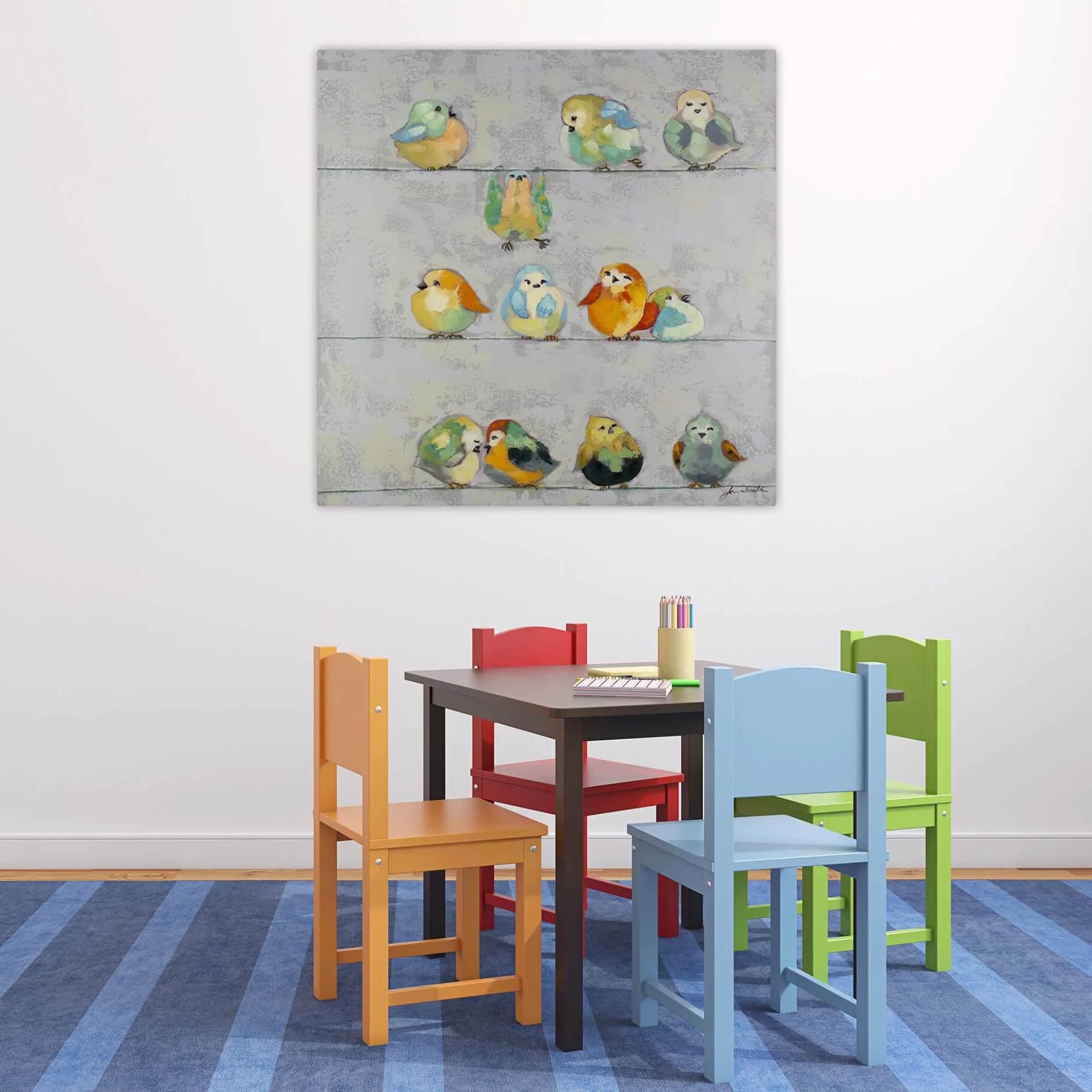 Handgemaltes Gemälde 'Zwitschern im Morgentau' 80x80cm | inkl. Echtheitszertifikat