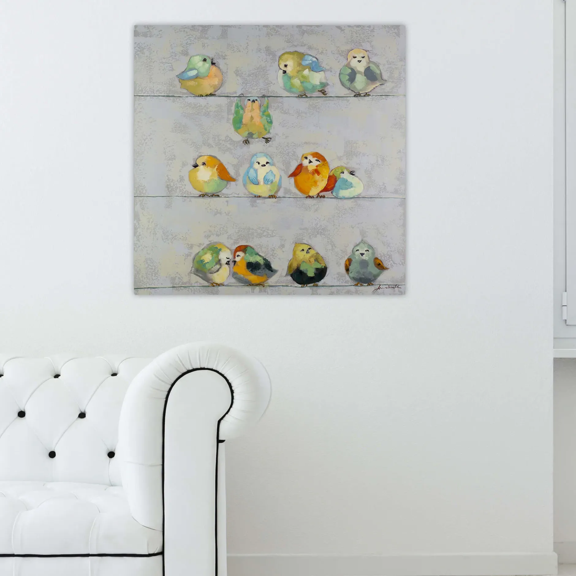 Handgemaltes Gemälde 'Zwitschern im Morgentau' 80x80cm | inkl. Echtheitszertifikat