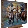 Holzbild 3D 'Cowboys Ride at Sunset' 100x75x6cm