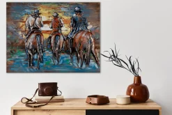 Holzbild 3D 'Cowboys Ride at Sunset' 100x75x6cm