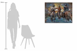 Holzbild 3D 'Cowboys Ride at Sunset' 100x75x6cm