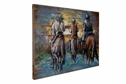 Holzbild 3D 'Cowboys Ride at Sunset' 100x75x6cm