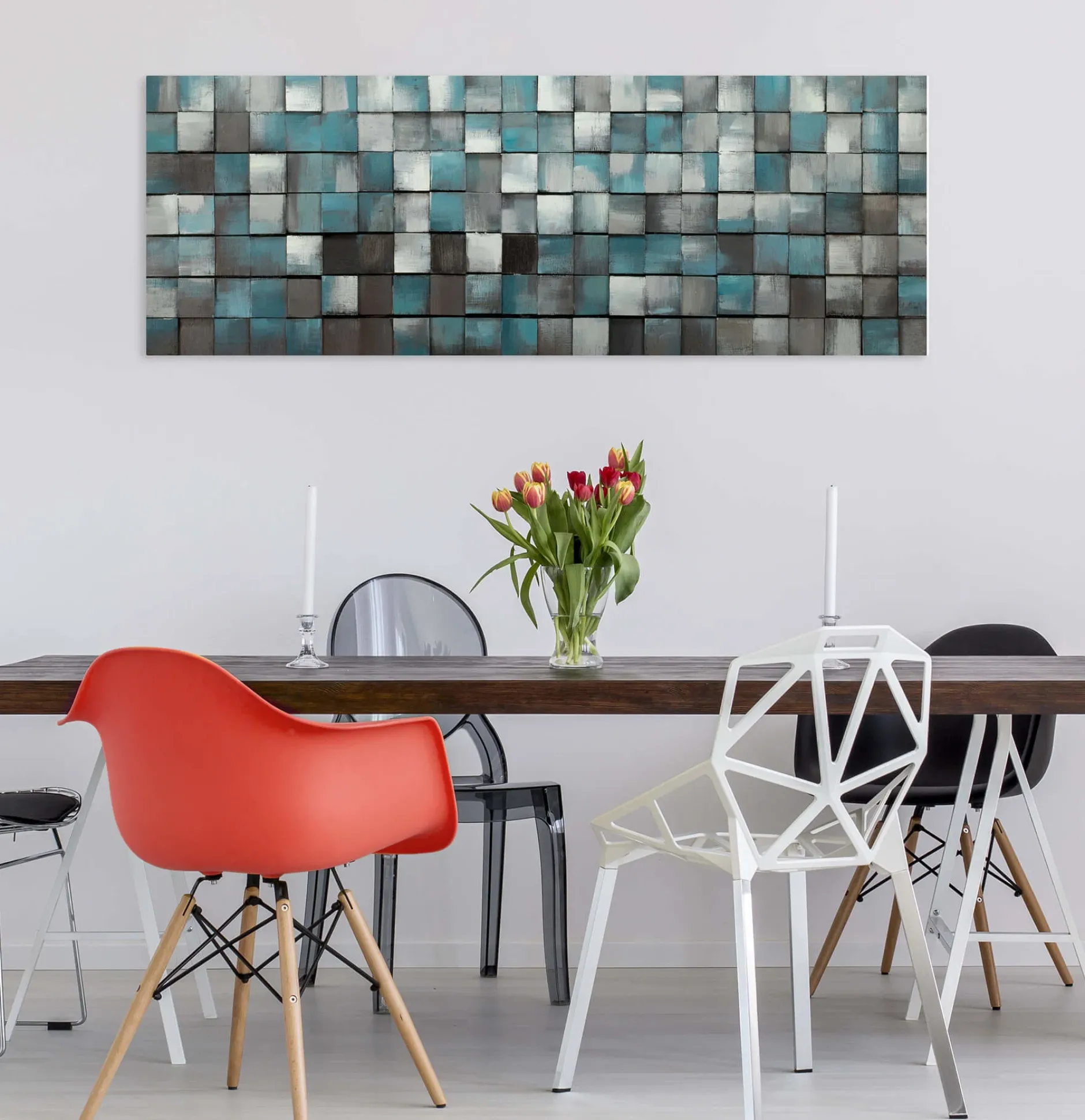 Holzbild 3D 'Ruhe des Blauen' 144x44x7cm