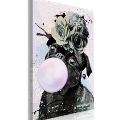 Kunstdruck auf Leinwand 'Pug With Bubble Gum Vertical'