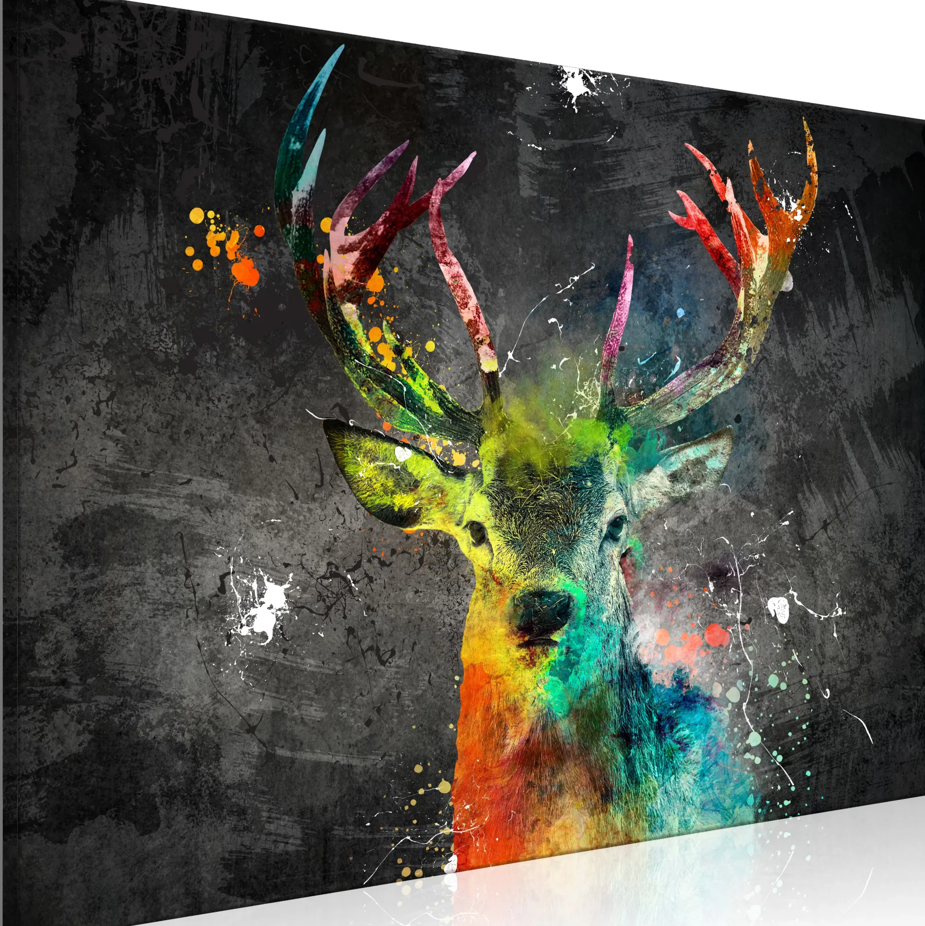 Kunstdruck auf Leinwand 'Rainbow Deer Wide'