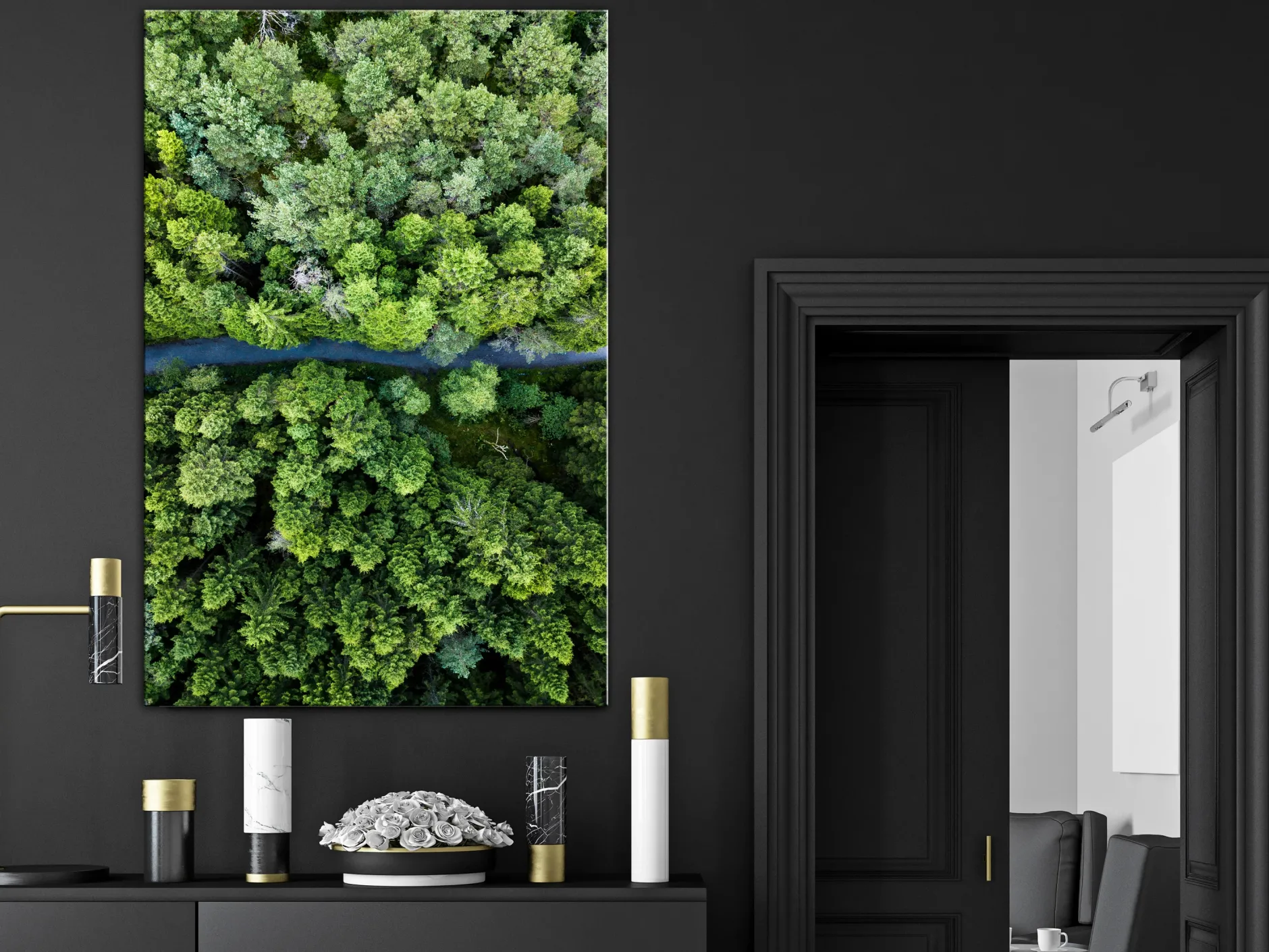 Kunstdruck auf Leinwand 'Road Through Forest Vertical'