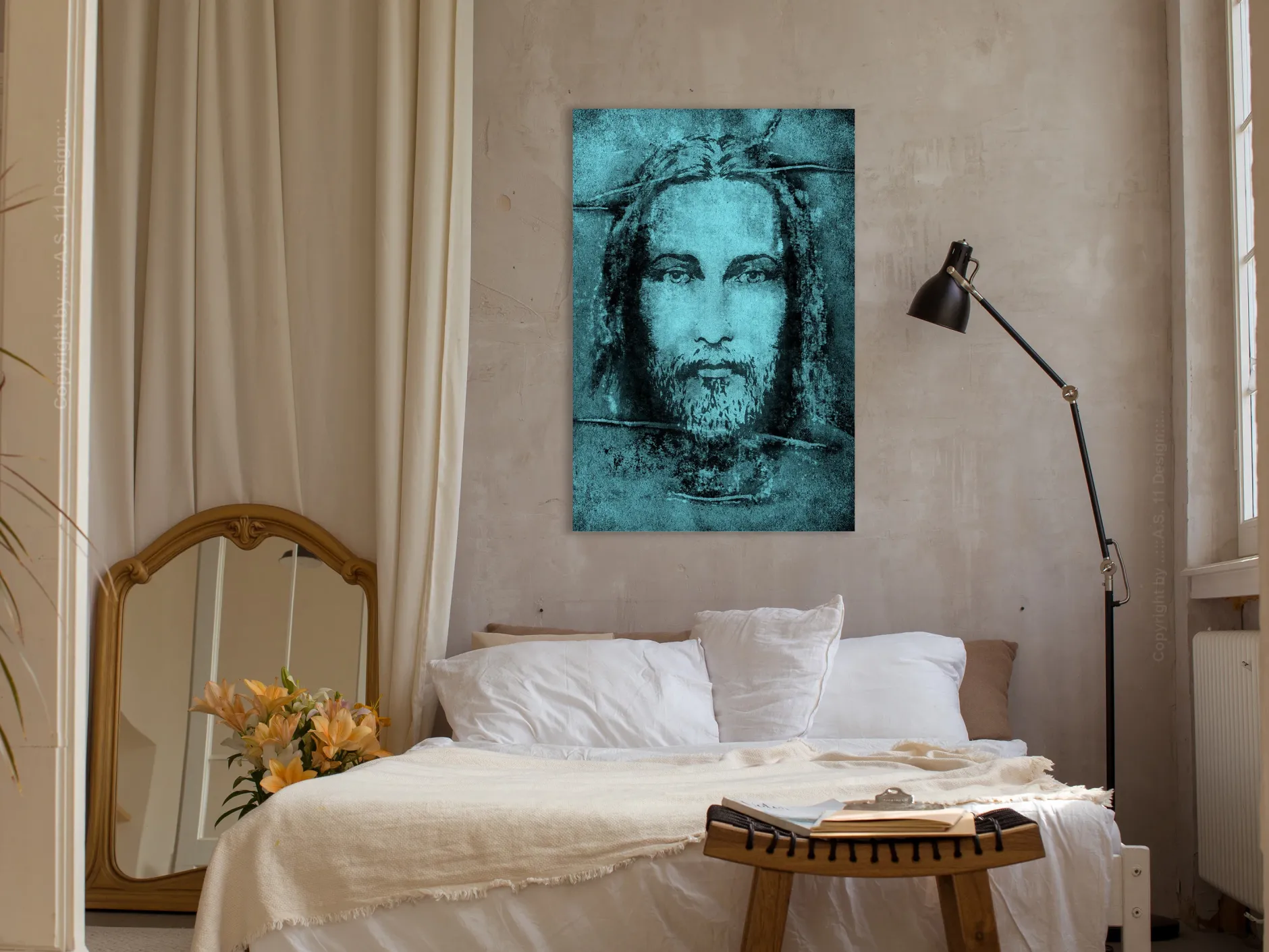 Kunstdruck auf Leinwand 'Shroud of Turin in Turqoise Vertical'