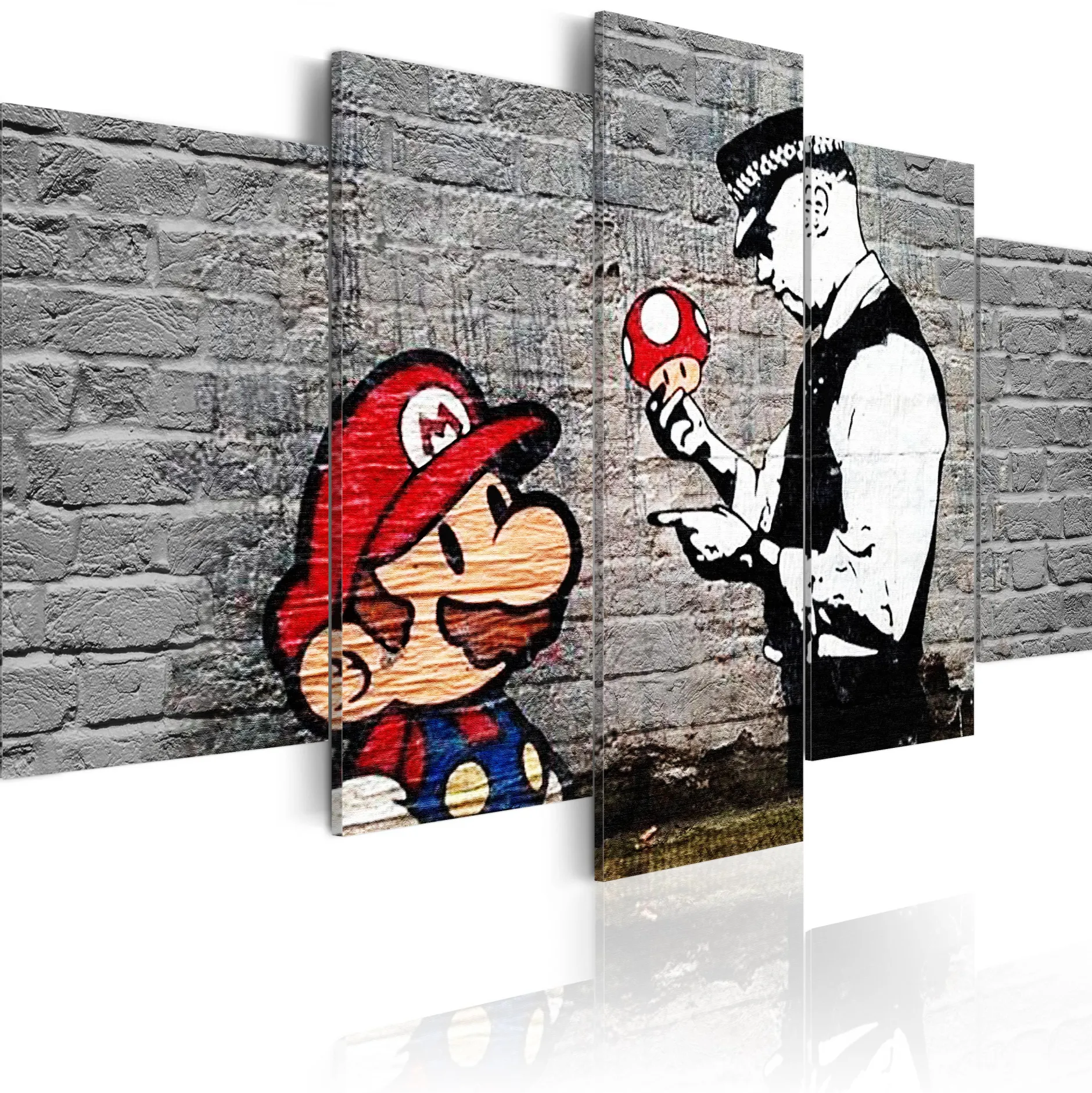 Kunstdruck auf Leinwand 'Super Mario Mushroom Cop (Banksy)'