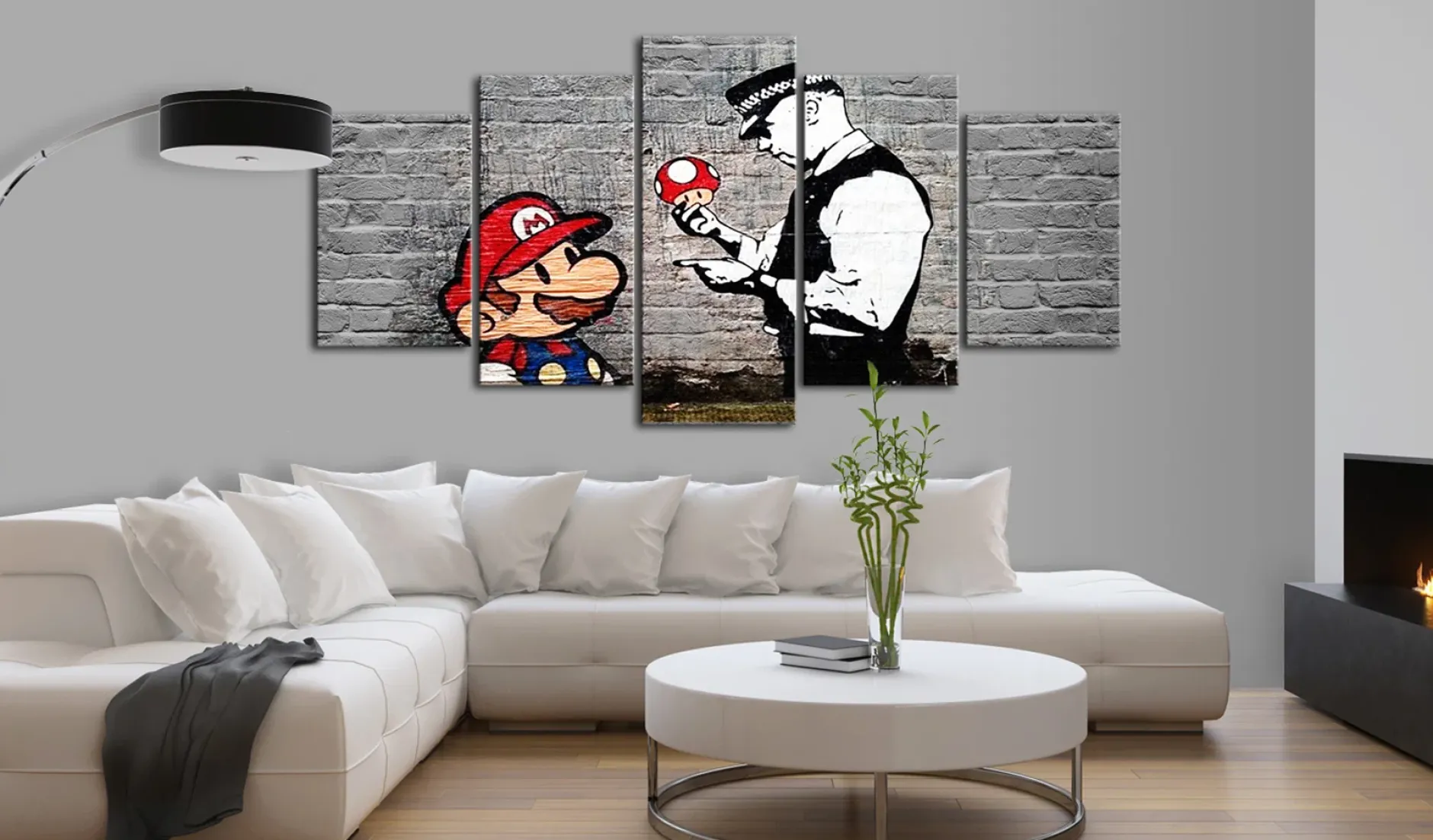 Kunstdruck auf Leinwand 'Super Mario Mushroom Cop (Banksy)'