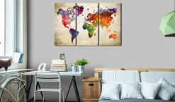 Kunstdruck auf Leinwand 'The World's Map in Watercolor'