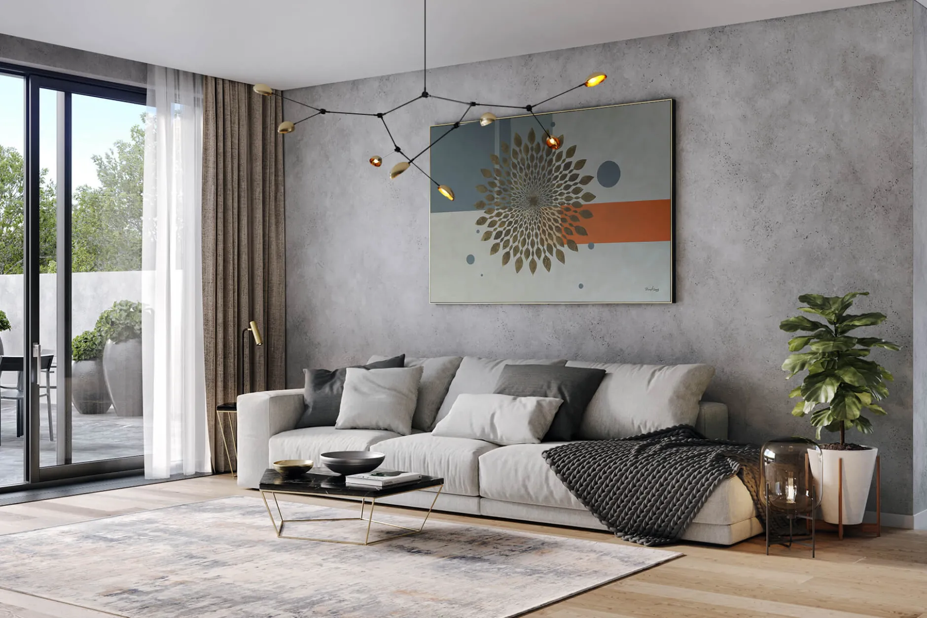 Öl Gemälde 'Geometric Sun' | Handgemaltes Unikat