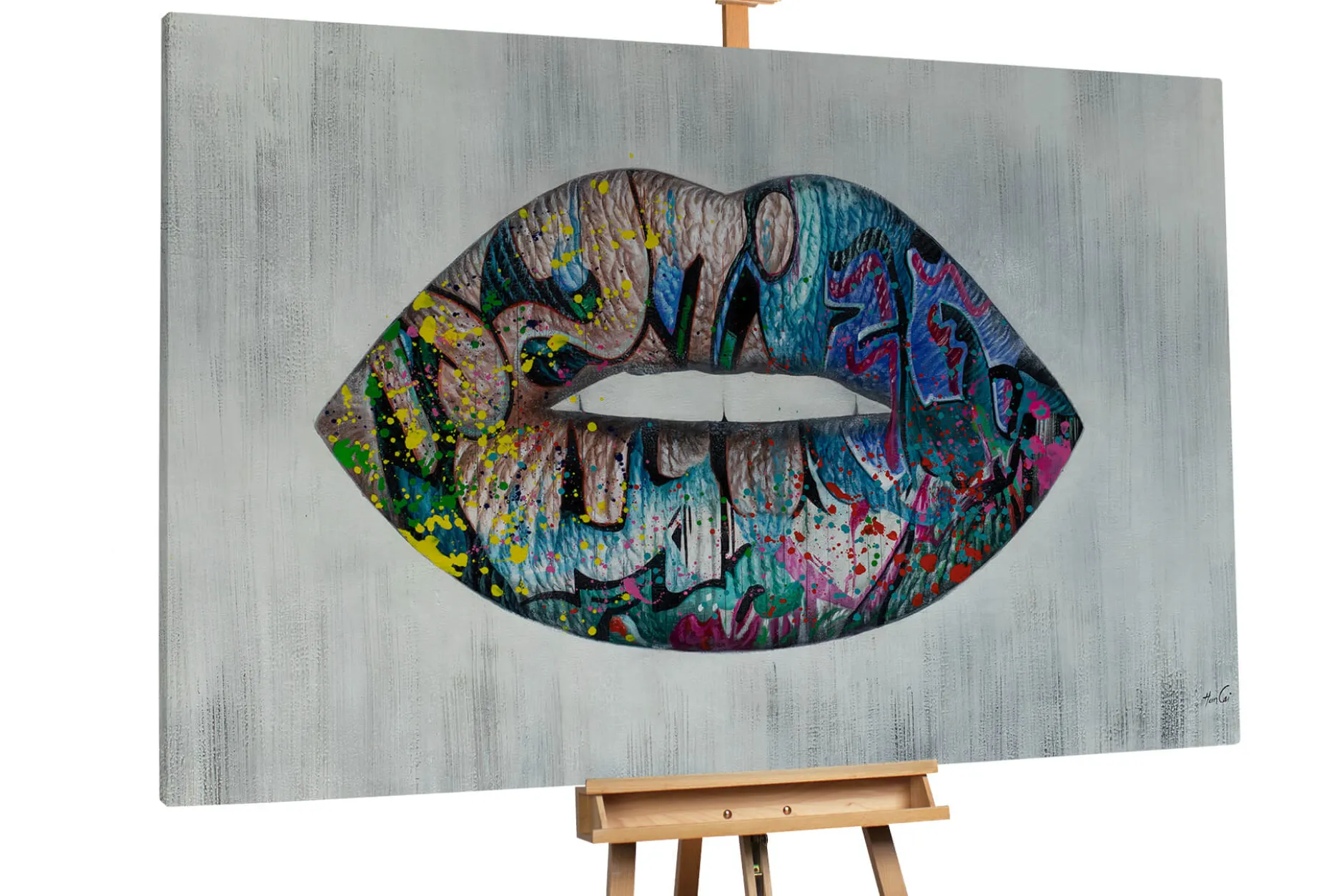 Öl Gemälde 'Graffiti Lips' | Handgemaltes Unikat