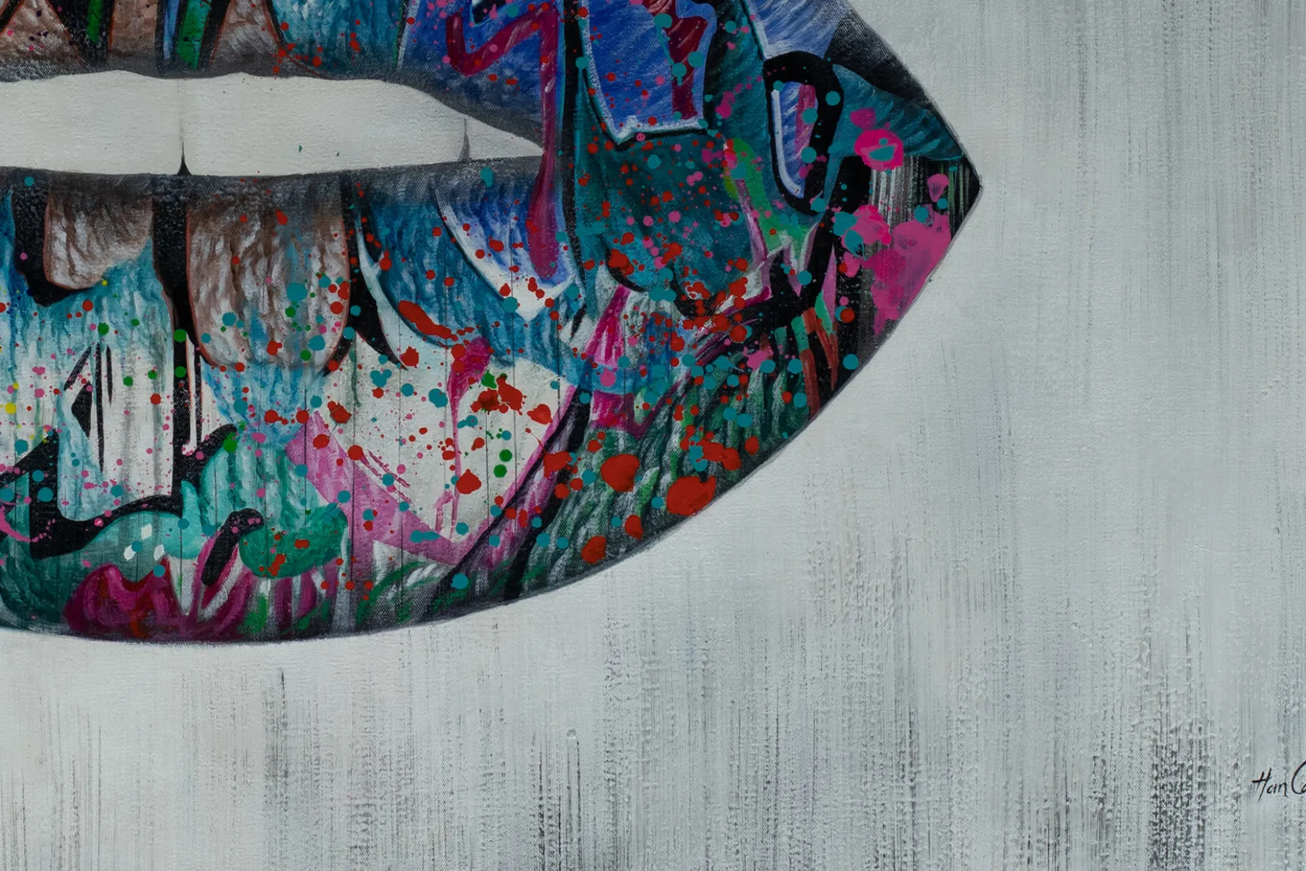 Öl Gemälde 'Graffiti Lips' | Handgemaltes Unikat