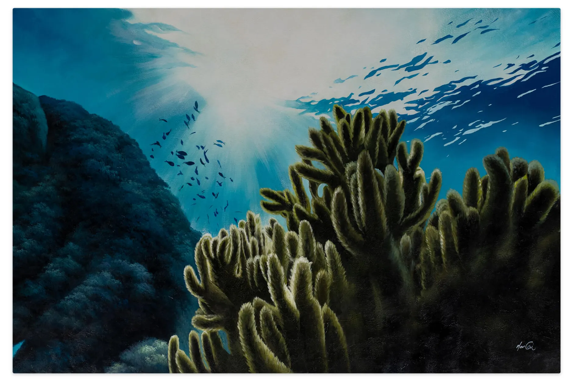 Öl Gemälde 'Underwater Blue' | Handgemaltes Unikat