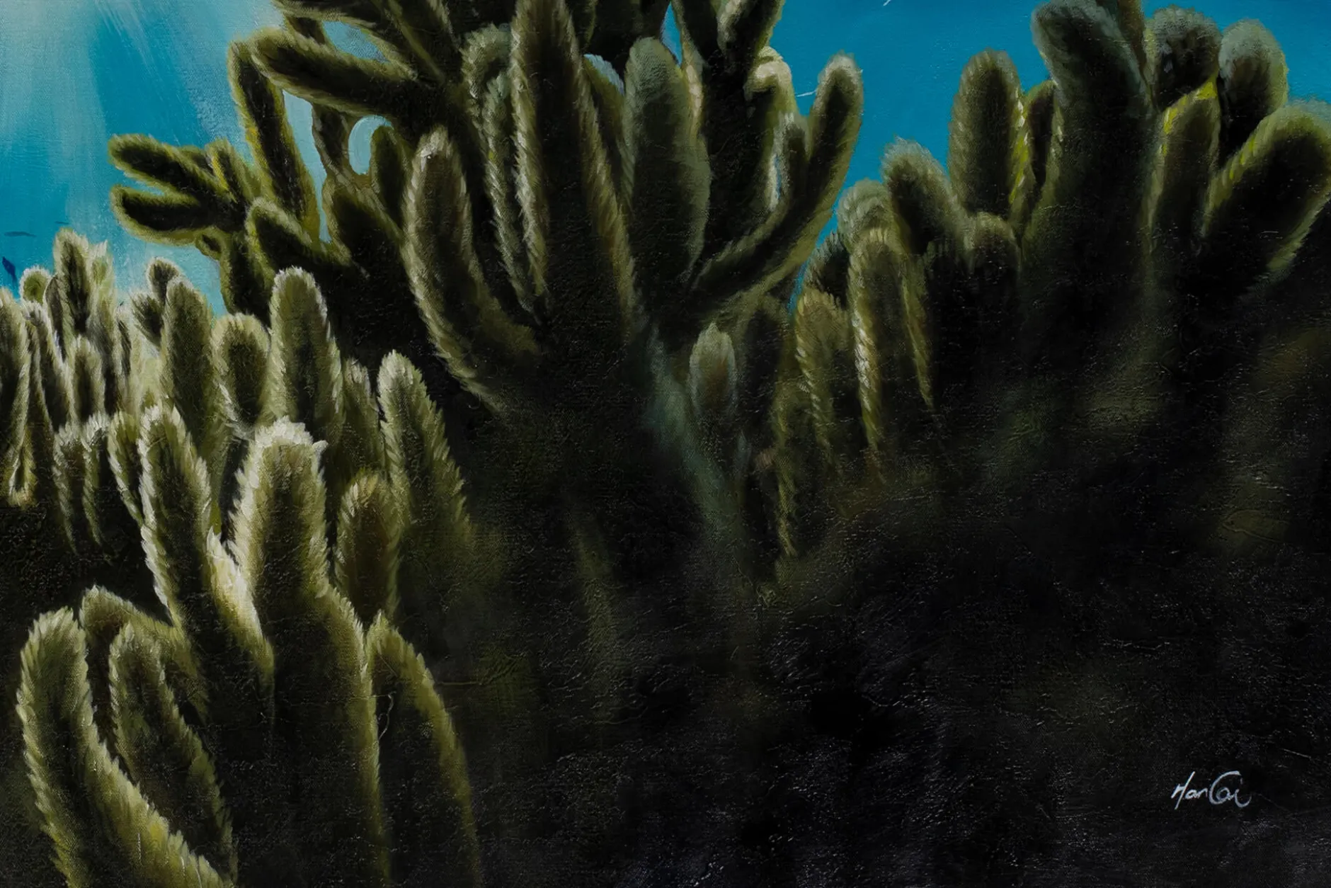 Öl Gemälde 'Underwater Blue' | Handgemaltes Unikat