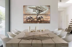 Metallbild 3D 'Elefanten in Afrika' 100x70x5cm
