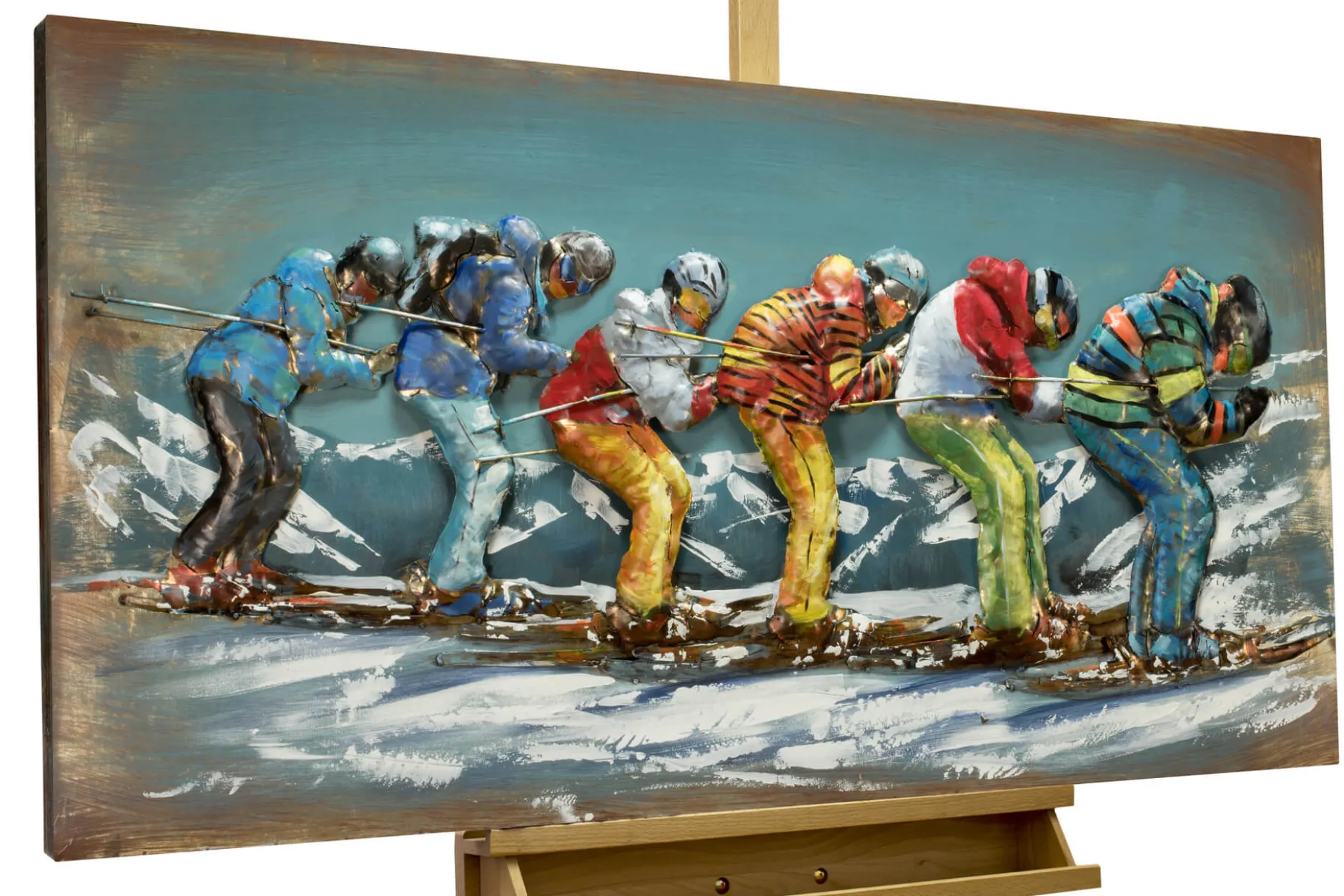 Metallbild 3D 'Lustige Skifahrt' 120x60x6cm