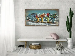 Metallbild 3D 'Lustige Skifahrt' 120x60x6cm