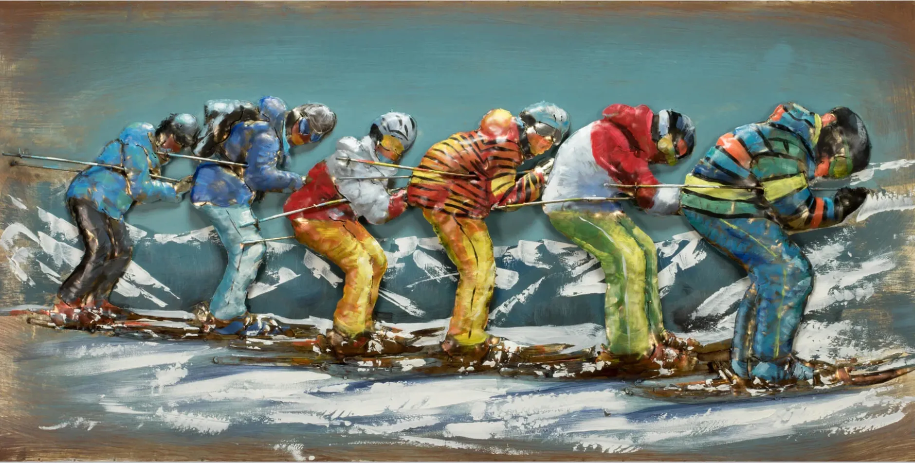 Metallbild 3D 'Lustige Skifahrt' 120x60x6cm